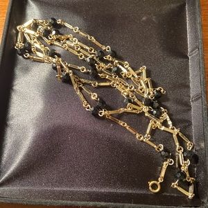 Vintage Black beads gold stations long necklace